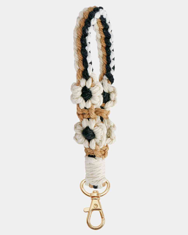 Flower Shape Wristlet Zinc Alloy Closure Macrame Key Chain