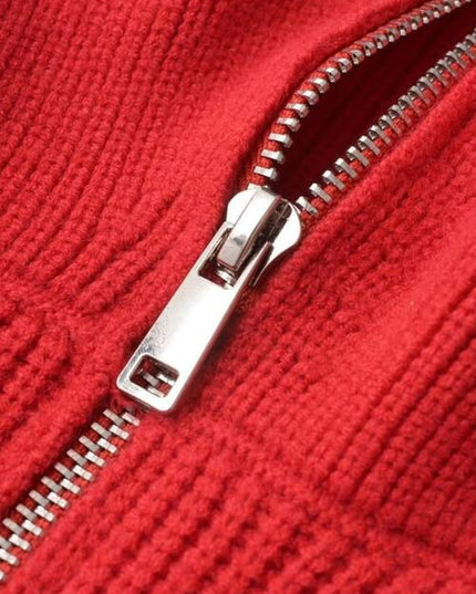 Half Zip Ribbed Collared Neck Knit Top