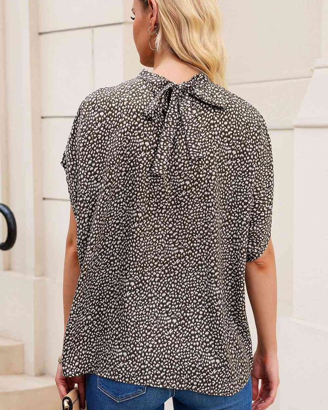 Leopard Print Mock Neck Blouse