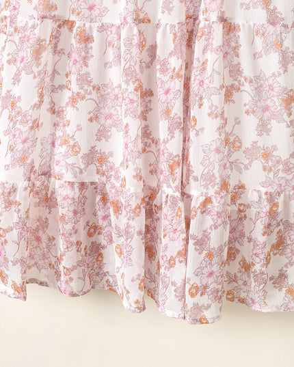 Floral Tassel Tie Tiered Dress