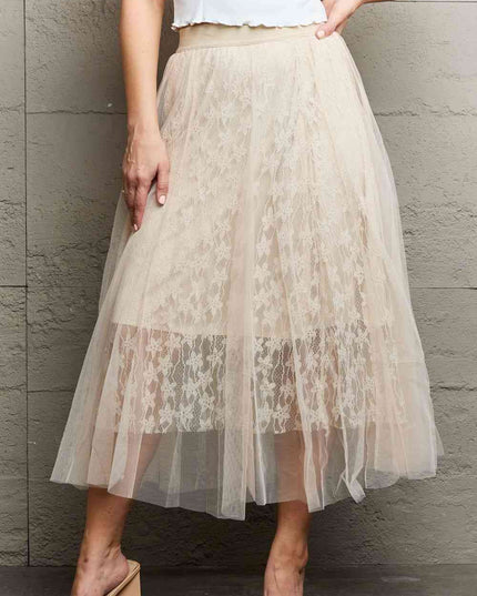 Ninexis Lace Flowy Midi Skirt