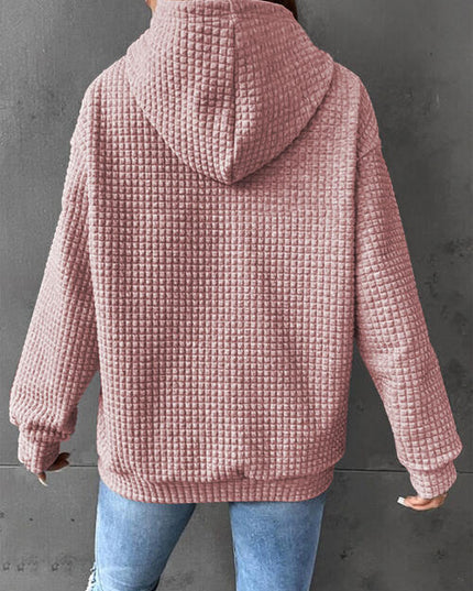 Full Size WHAT Graphic Waffle-Knit Long Sleeve Drawstring Hoodie