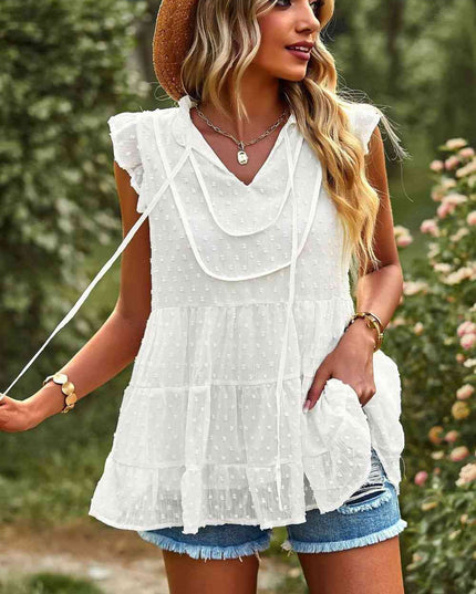 Swiss Dot Ruffle Shoulder Tiered Top