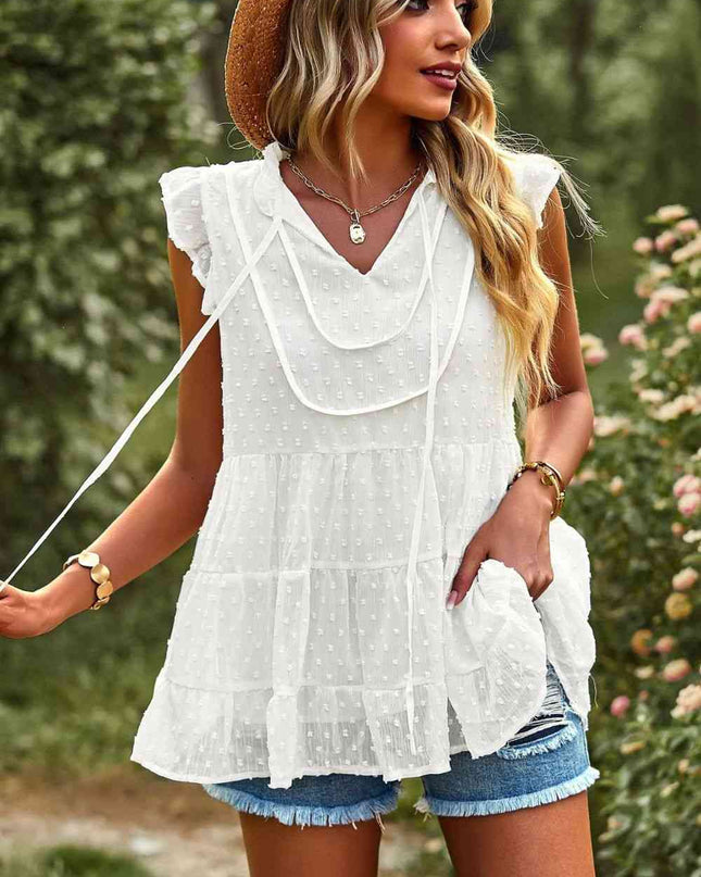Swiss Dot Ruffle Shoulder Tiered Top