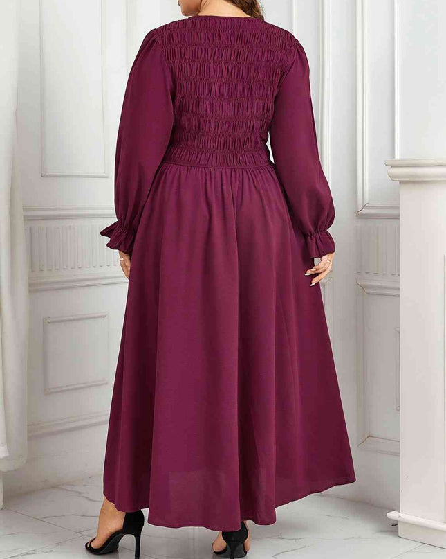 Plus Size Flounce Sleeve Smocked Maxi Dress
