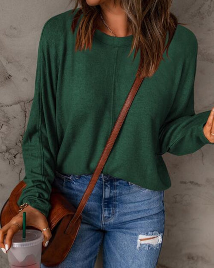 Seam Detail Round Neck Long Sleeve Top