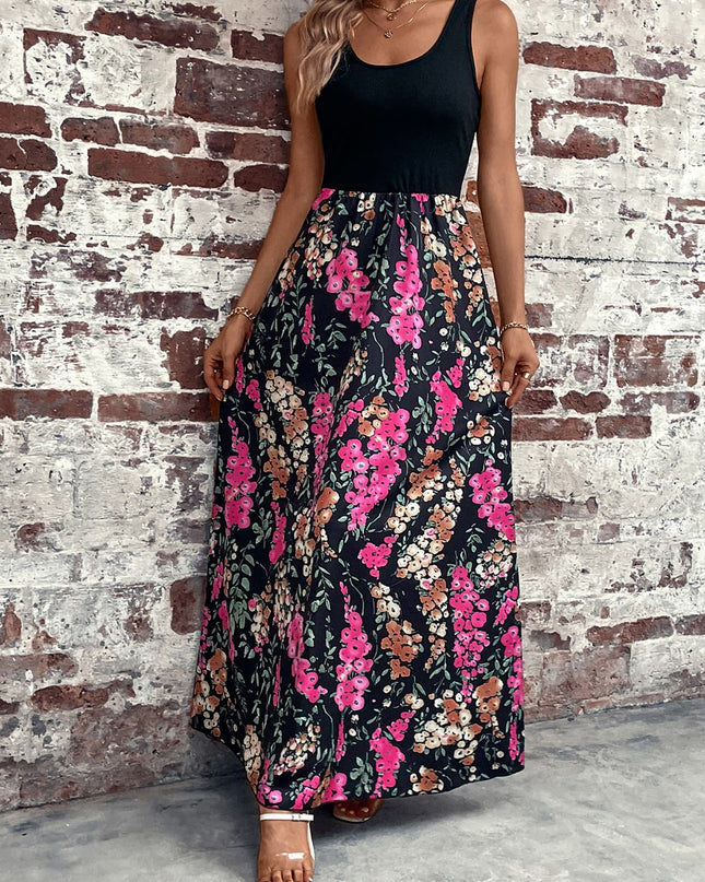 Floral Scoop Neck Sleeveless Maxi Dress