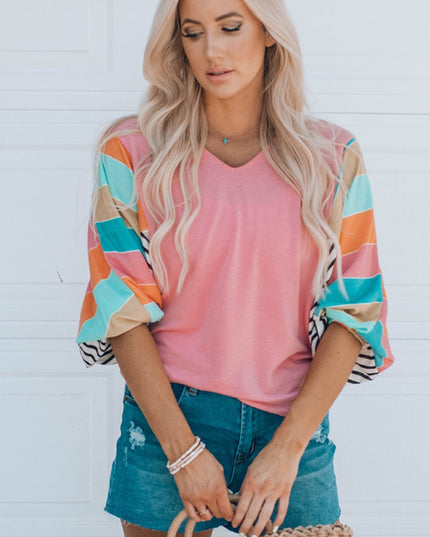 Striped Dolman Sleeve V-Neck Top