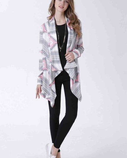 Geometric Open Front Handkerchief Hem Cardigan