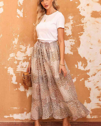 Floral Buttoned Front Slit Skirt