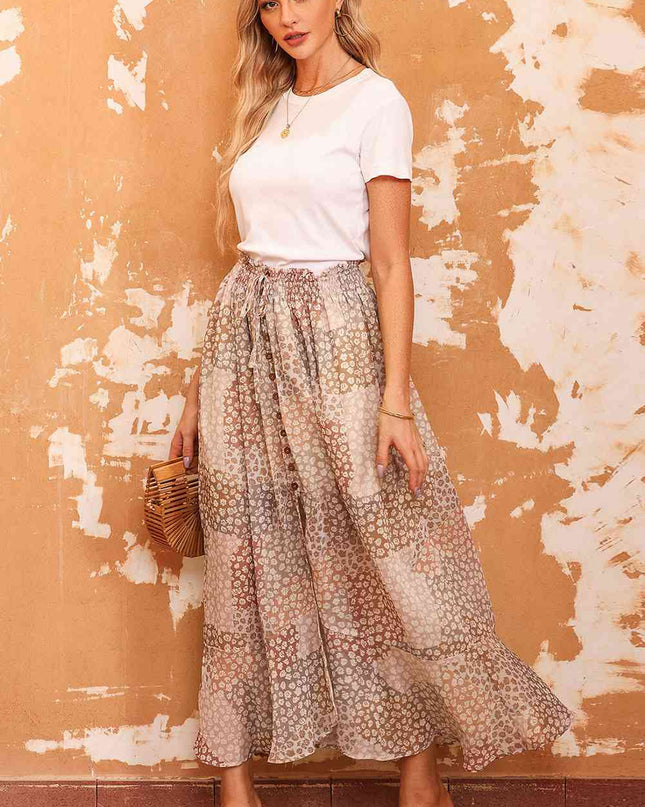 Floral Buttoned Front Slit Skirt