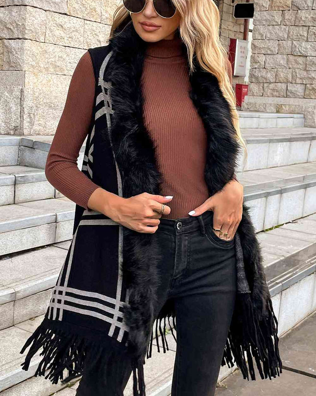 Sleeveless Fringe Detail Cardigan