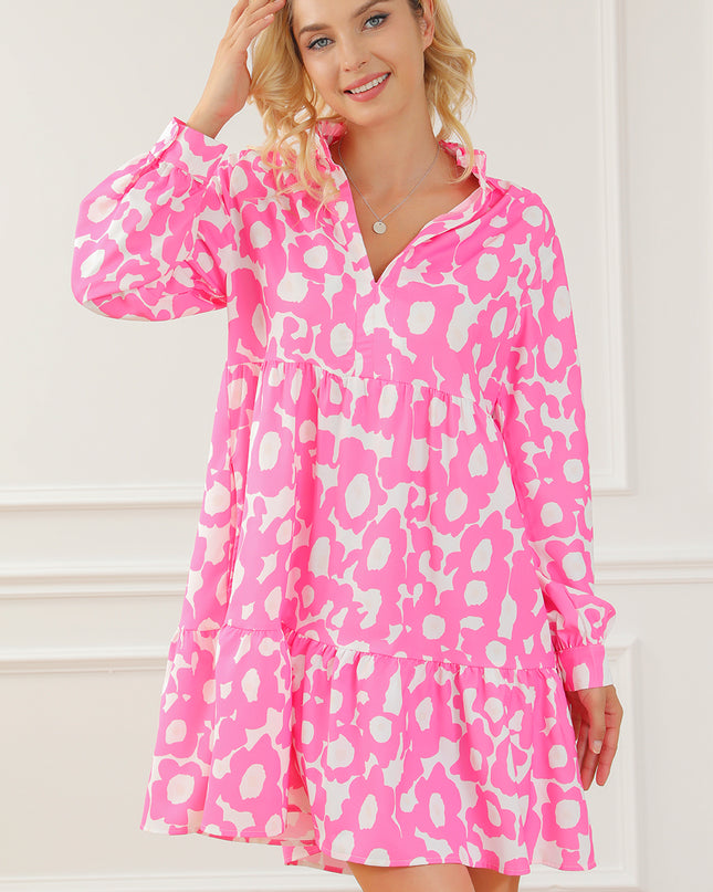 Printed Long Sleeve Tiered Mini Dress