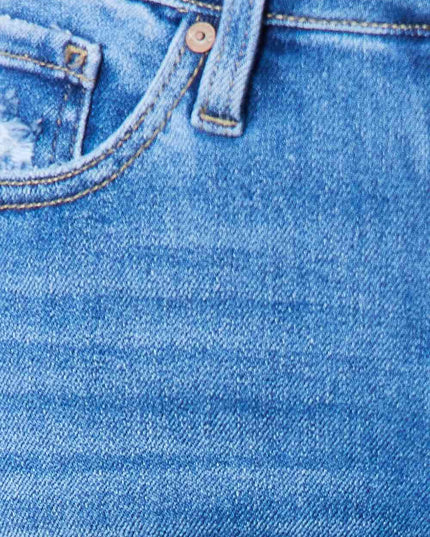 Kancan Full Size Distressed Raw Hem Bootcut Jeans