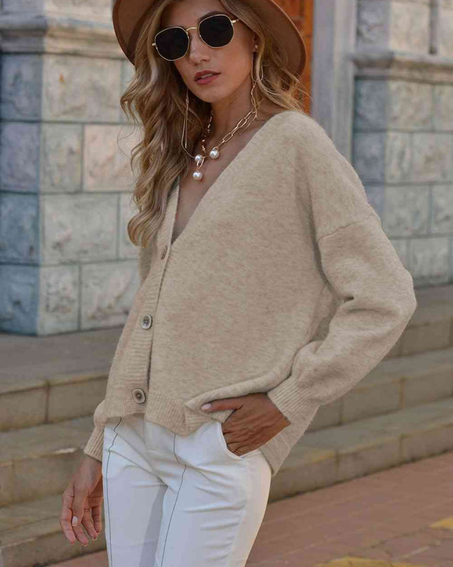 V-Neck Button-Down Dropped Shoulder Cardigan