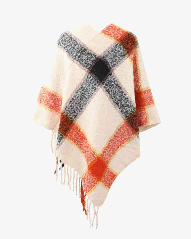 Plaid Fringe Detail Poncho