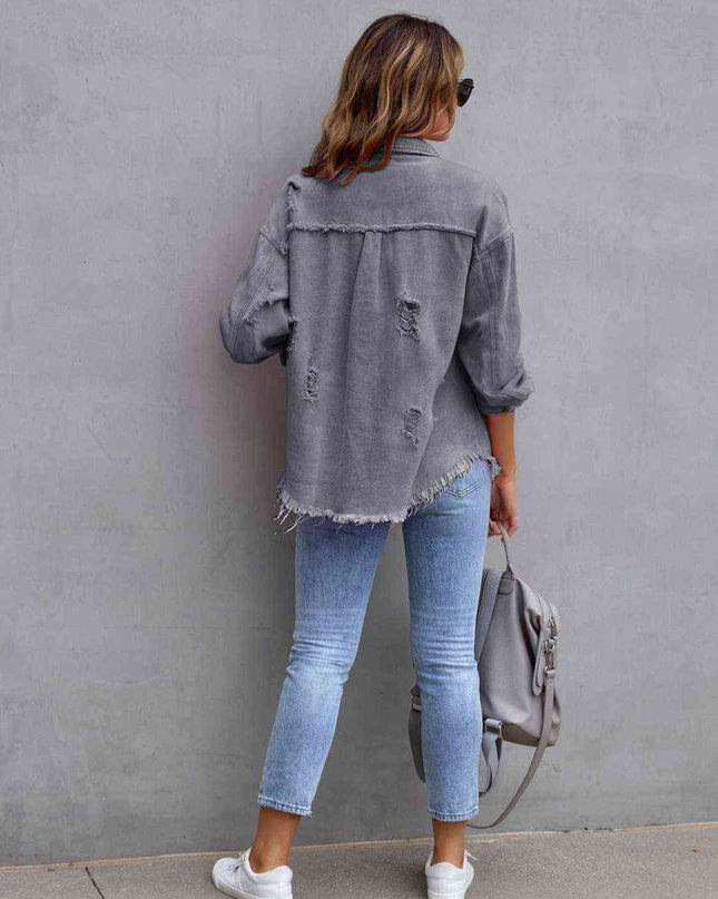 Distressed Drop Shoulder Denim Jacket