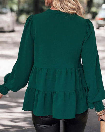 Notched Neck Lantern Sleeve Blouse