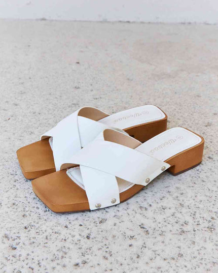 Weeboo Step Into Summer Criss Cross Wooden Clog Mule in White