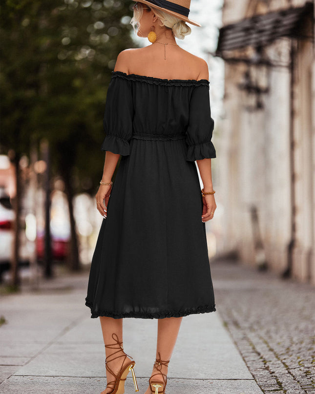 Frilled Off-Shoulder Flounce Sleeve Dress