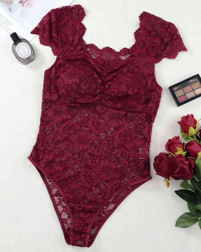 Ruched Sweetheart Neck Lace Bodysuit