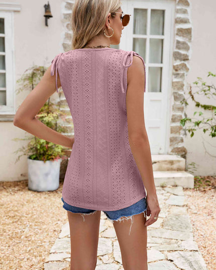 Full Size Decorative Button Eyelet Tied Tank