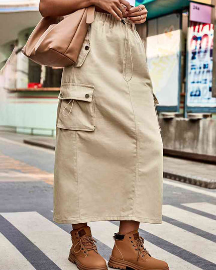 Drawstring Waist Slit Denim Skirt