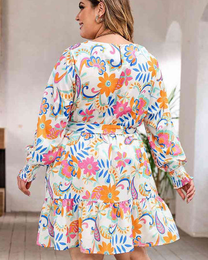 Plus Size Round Neck Lantern Sleeve Dress