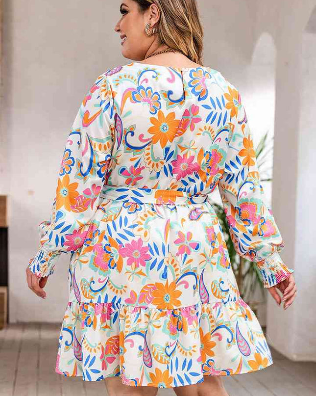 Plus Size Round Neck Lantern Sleeve Dress
