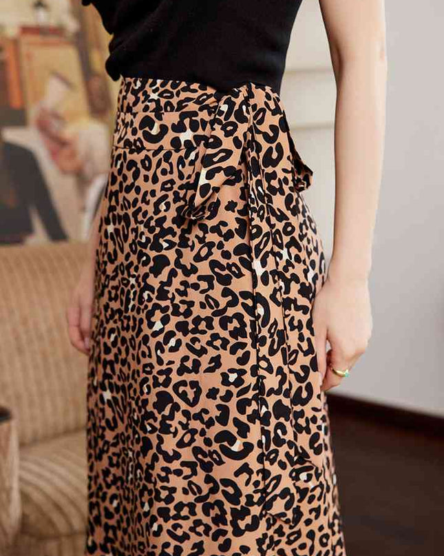 Leopard Ruffle Hem Midi Skirt