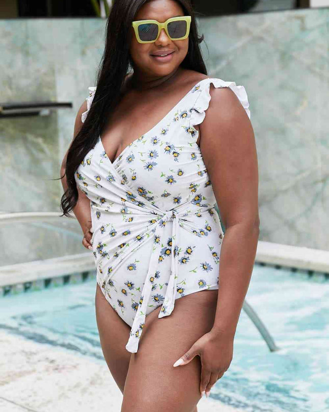 Marina West Swim Float On Ruffle Faux Wrap One-Piece in Daisy Cream