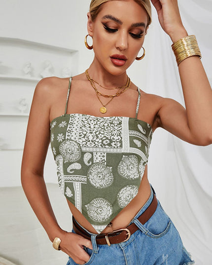 Printed Tie Back Pointed Hem Cami
