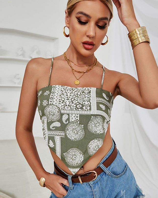 Printed Tie Back Pointed Hem Cami