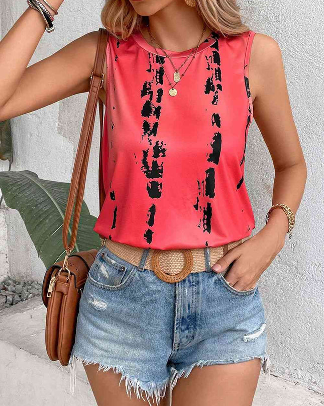 Printed Round Neck Sleeveless Tank Top