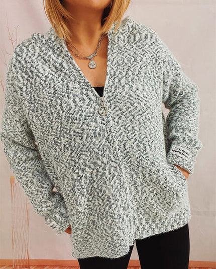 Zip Up Drawstring Long Sleeve Hooded Sweater