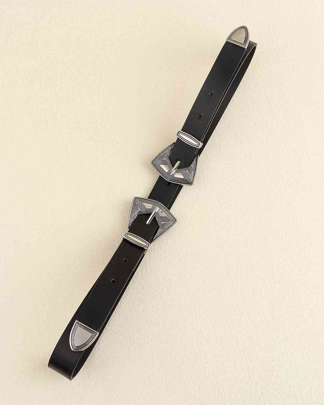 Double Buckle PU Leather Belt