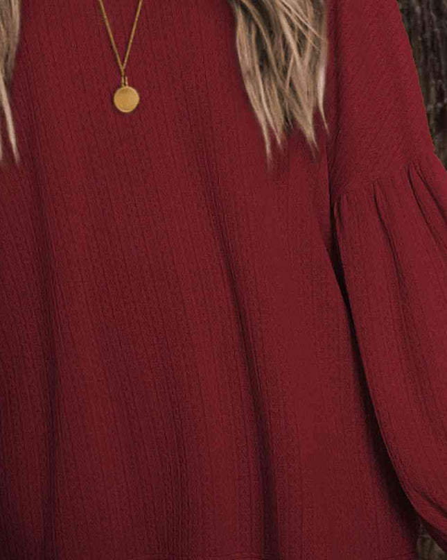 Round Neck Long Sleeve Ruched Blouse