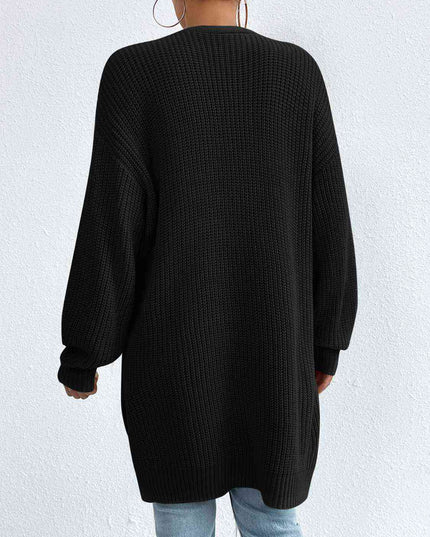 Open Front Dropped Shoulder Slit Cardigan