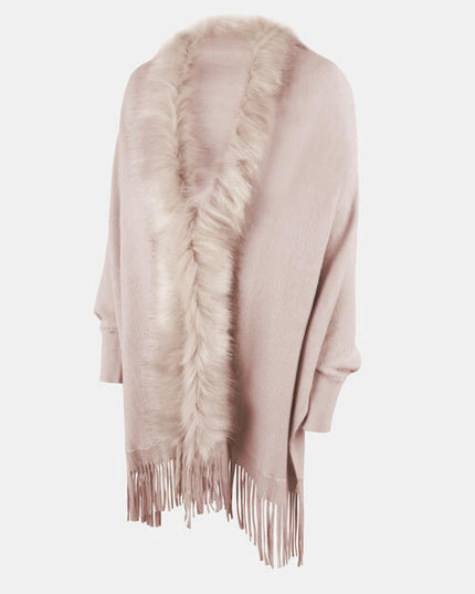Fringe Open Front Long Sleeve Poncho
