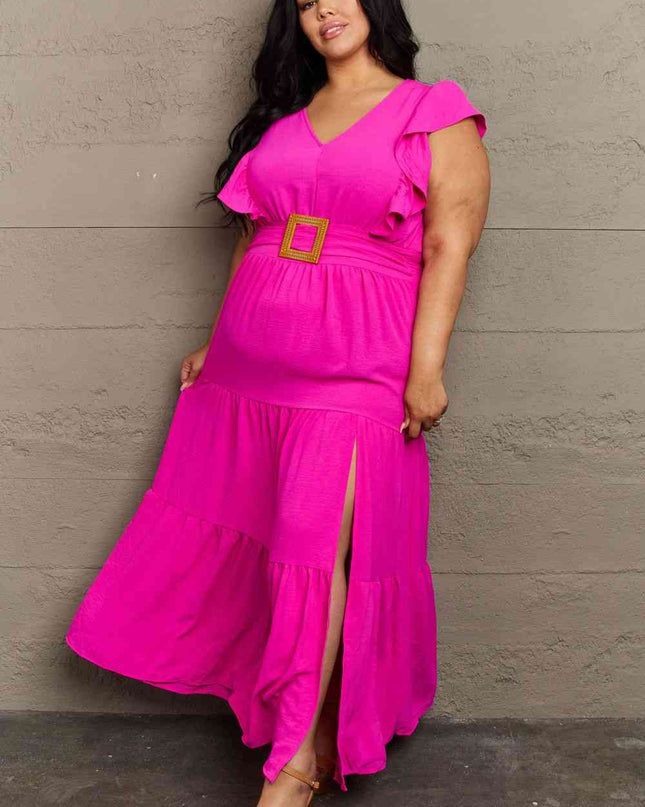 GeeGee Fancy Fizz Plus Size Tiered Side Slit Maxi Dress