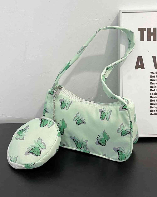 Butterfly Print Shoulder Bag with Purse