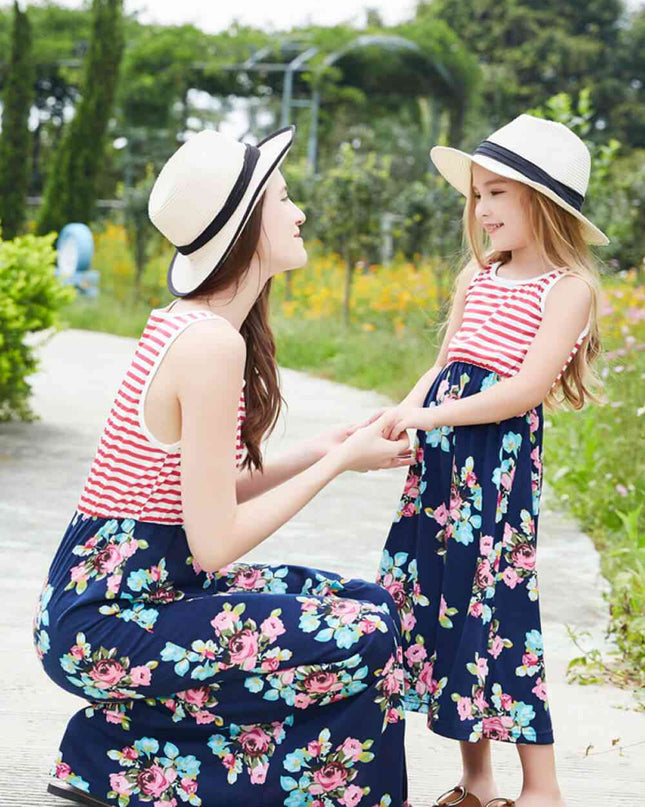 Women Striped Floral Sleeveless Dress