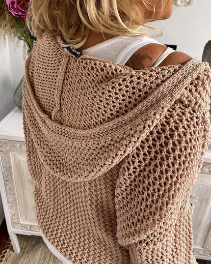 Openwork Hooded Long Sleeve Sweater