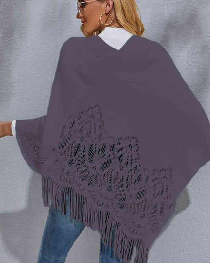 Round Neck Fringe Detail Poncho