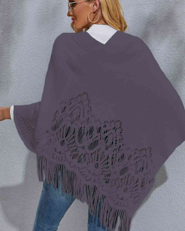 Round Neck Fringe Detail Poncho