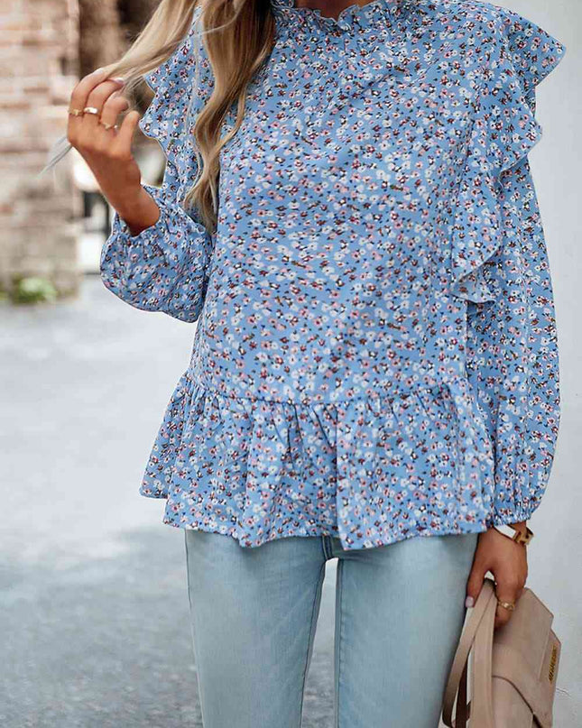 Ruffle Collar Long Sleeve Peplum Top