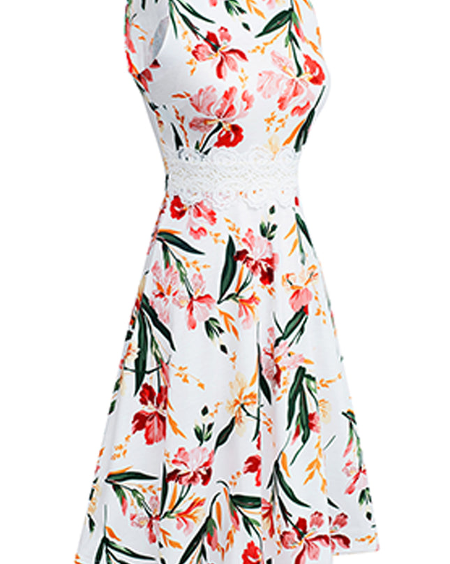 Printed Smocked Waist Sleeveless Dress