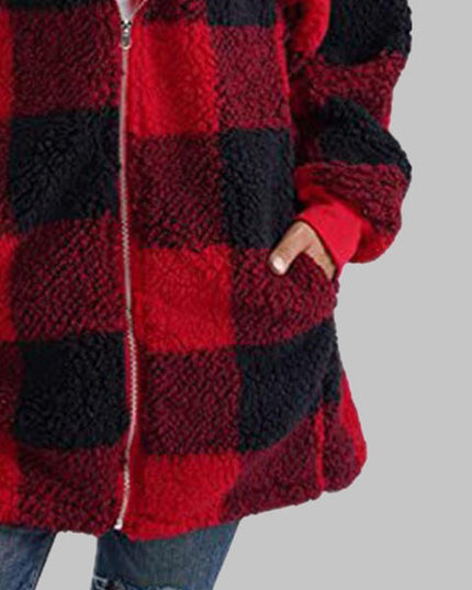 Plaid Zip-Up Hooded Jacket with Pockets
