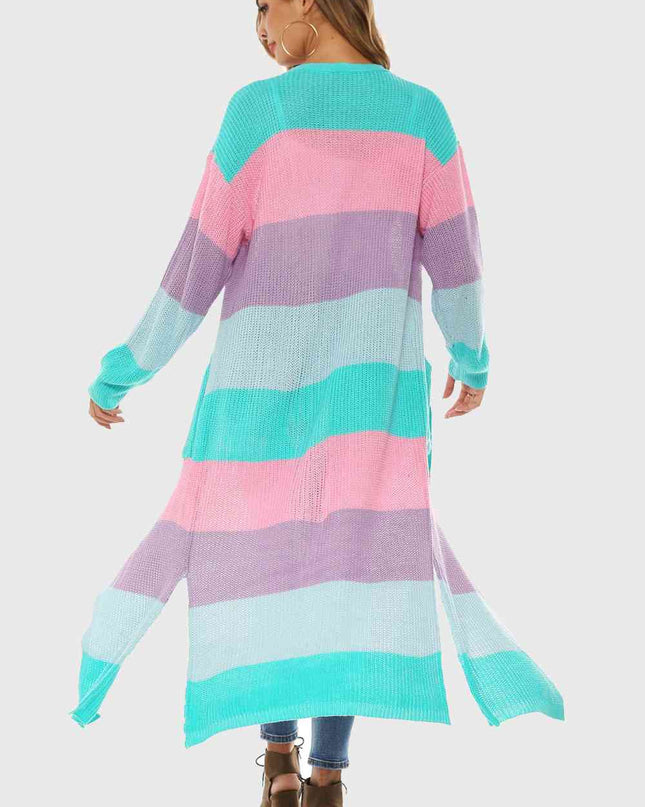 Color Block Long Sleeve Pocketed Cardigan