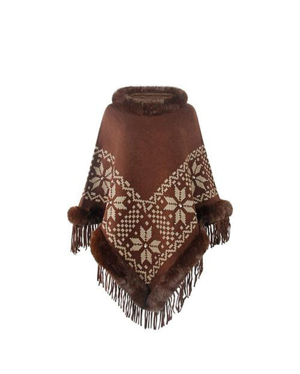 Fringe Geometric Cape Sleeve Poncho